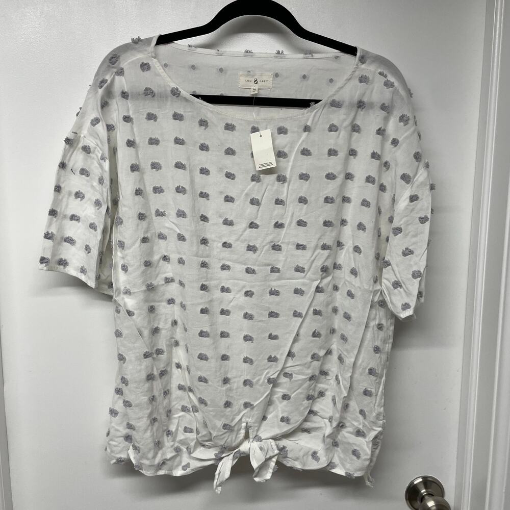 Lou & Grey Ann Taylor LOFT White Knot Short Sleeve Textured Blouse Size Medium